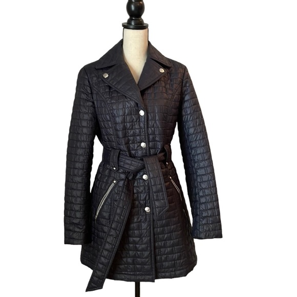 Laundry by Shelli Segal Jacket Blue SZ Medium Button Up Tie Around Waist Quilted - Picture 1 of 15